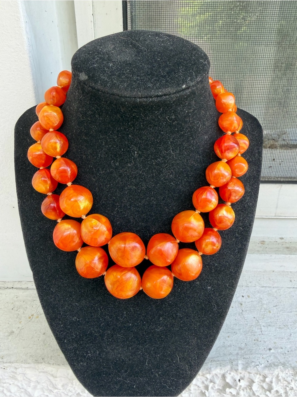 Vintage Germany Orange Double-Strand Beaded Necklace